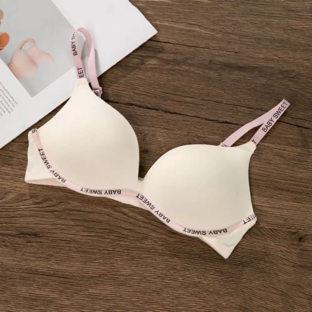 Удобный ультратонкий беспроводной бюстгальтер с надписью, 3/4 чашки, регулируемый ремешок, глубокий V-образный вырез, бесшовный бюстгальтер в корейском стиле, противоскользящий пляжный бюстгальтер пуш-ап