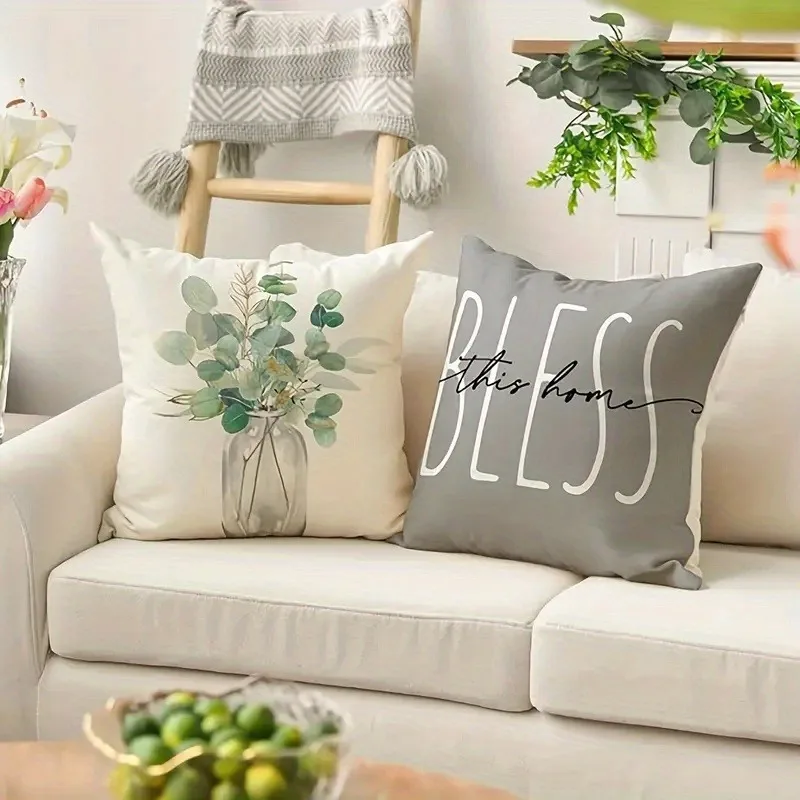 

Наволочка для домашнего искусства Eucalyptus Bless, художественный дизайн фермерского дома, нейтральный чехол для домашнего декора