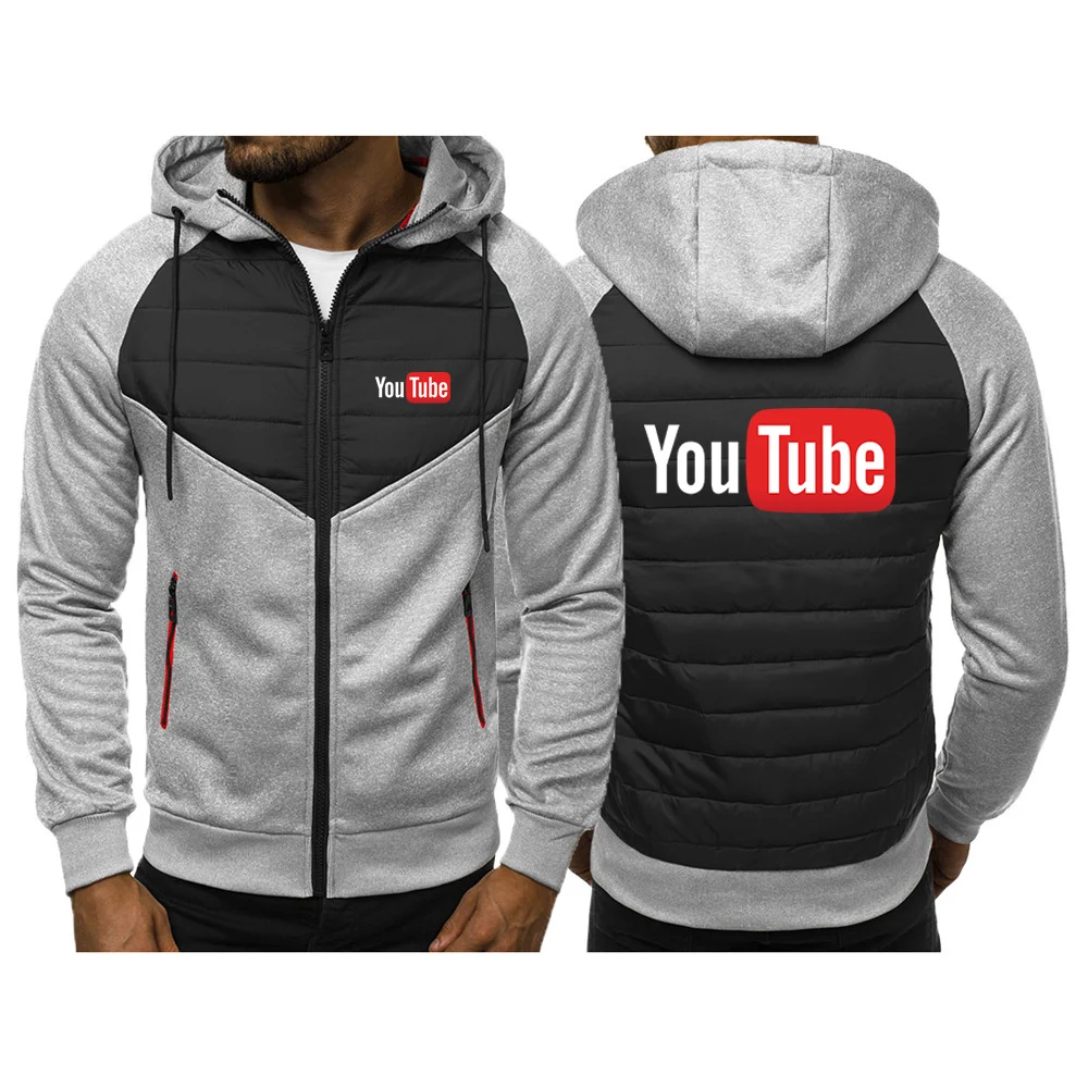 YouTube 2023 Men's Newest Winter Warmer Jackets Printing High Quality Cotton Zipper Hoodies Hip Hop Casual Tracksuits Coats Tops