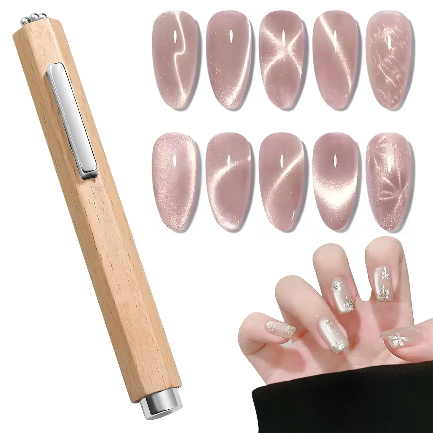 1Pcs 3IN1 Nail Cat Eye Magent Pen for French/Flower/Cross Cat's Eye Effect Cylindrical Magnetic Stick Double-End Manicure Tools