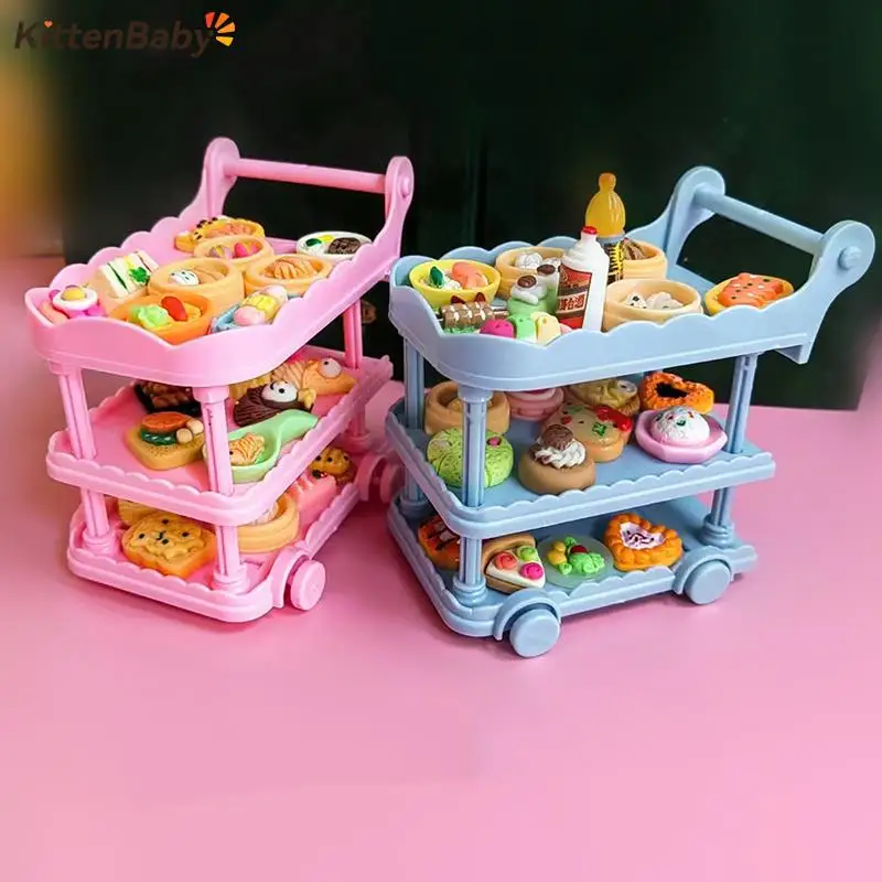 

Doll House Decor Toy Microwave Refrigerator Trolley Dining Cart With Wheel Storage Shelf Model Kitchen Furniture Accessories