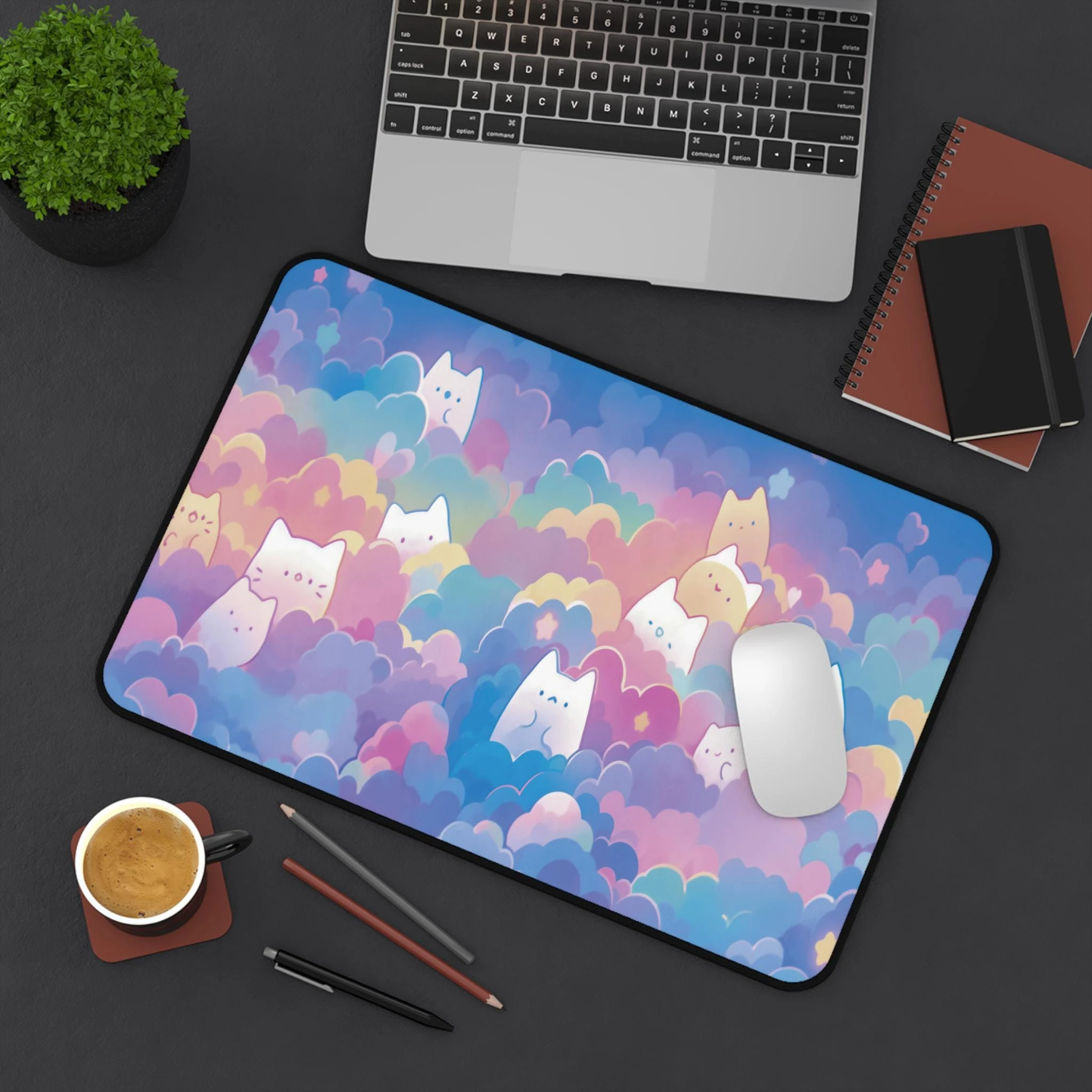 Cute Cats,Rainbow Pastel Color Kawaii Desk Mat,Cute Kitty Mouse Pad,Office Desk Accessories,Work From Home Decor, Cat Lover Gift - Detail 1