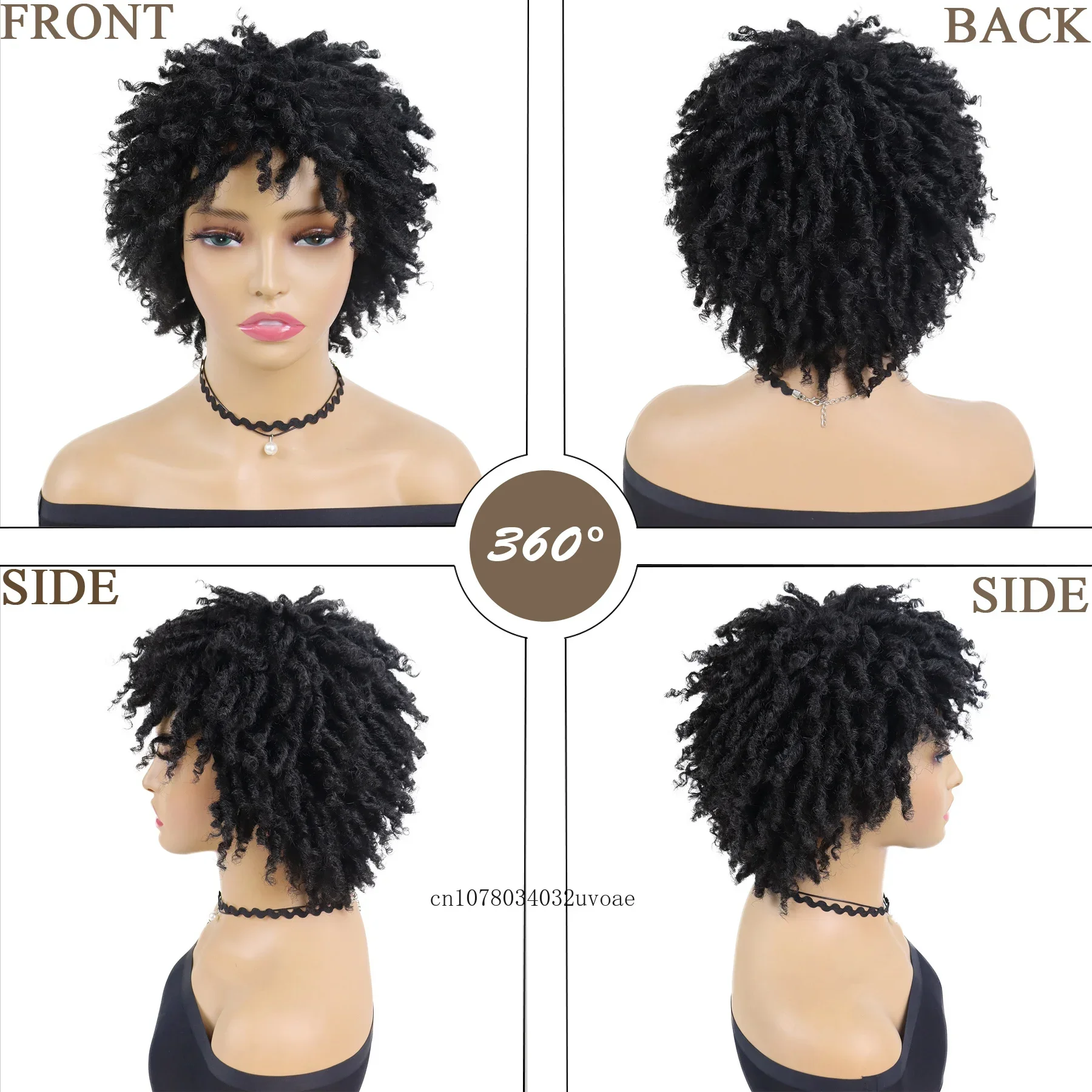 Synthetic Braided Dreadlock Wig for Women, Short Afro Twist Locs Crochet Hair, Bouncy Cool Girl Daily Black Curly Wig