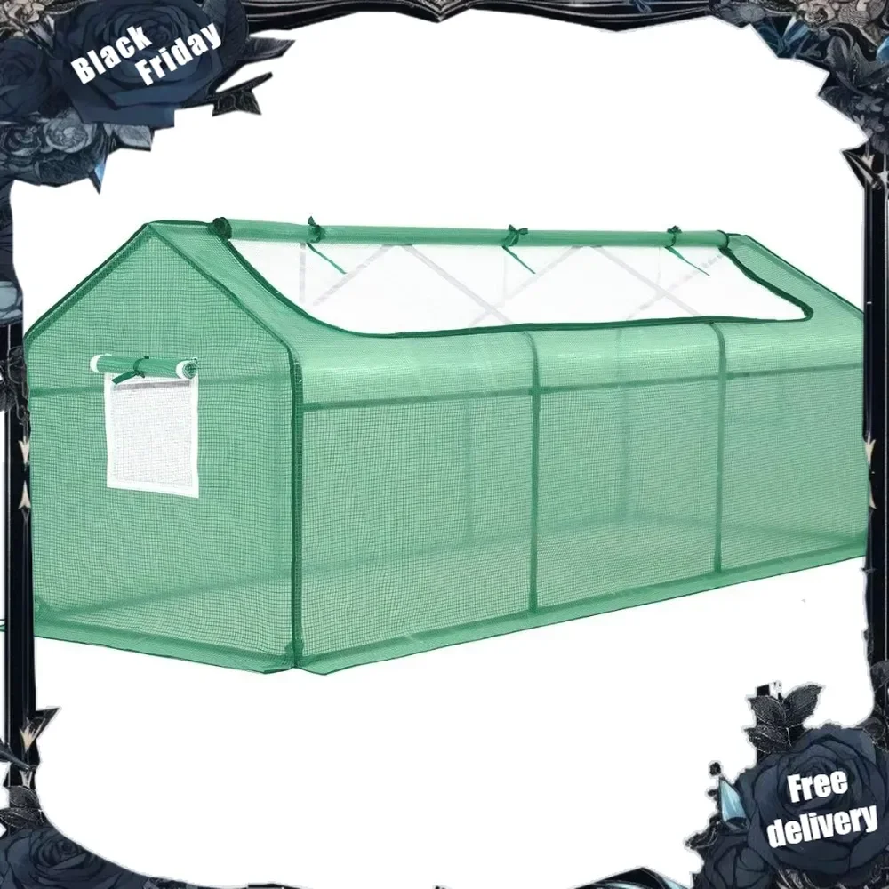 Portable Mini Cloche Greenhouse w/ Elevated Bottom, Large U-Shaped Zipper Mesh Door & 2 Side Screen Window Waterproof