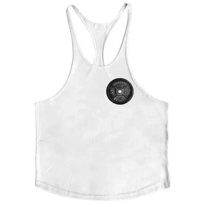 2026 Men's Gym Tank Top Barbell Plate Print Cotton Breathable Stringer Vest For Bodybuilding Weightlifting Training