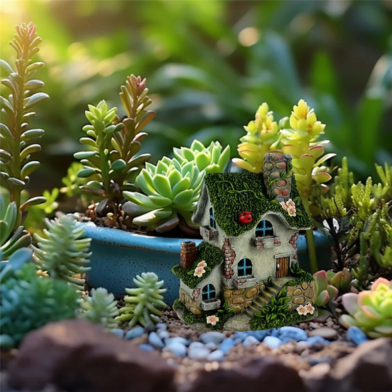 AB47-Green Moss Cottage Flower Pot Plant Garden Lawn Flat Acrylic Decorative Ground Plug Props Ornaments Lawn Decoration Gift