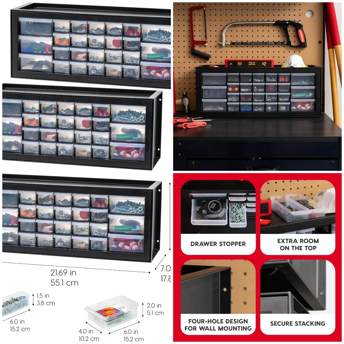 

26-Drawer Plastic Storage, 2-Pack Stackable Organizer for Crayons, Beads, Screws, Tools – Black