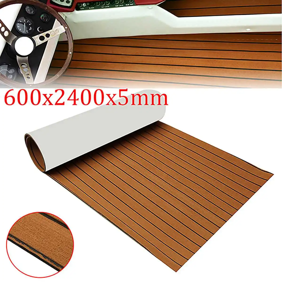 600x2400x5mm Brown Black Teak Decking EVA Foam Marine Flooring Faux Boat Decking Sheet