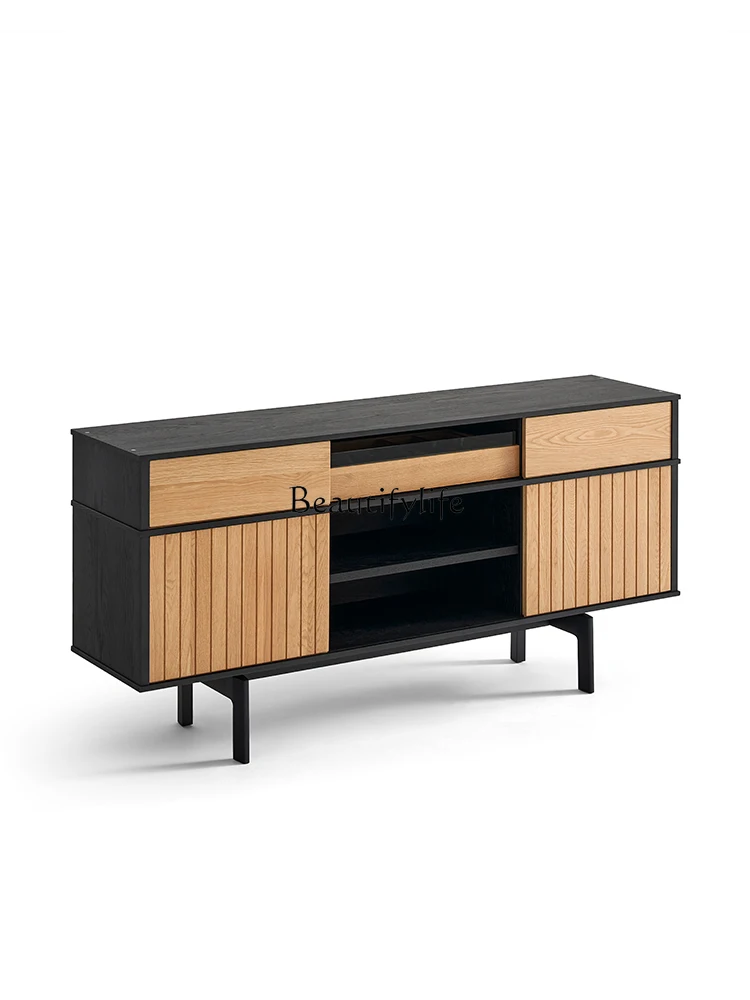 

Sideboard Cabinet Nordic Modern Retro Color Matching Solid Wood Silent Wind Black