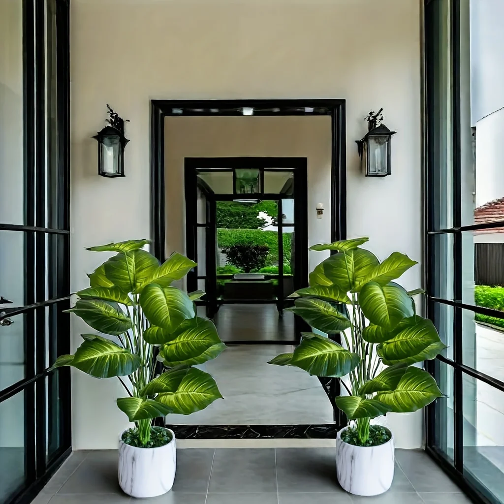2 High - End Simulation Plants with 18 Large Leaves, Ideal for Indoor & Outdoor Decoration