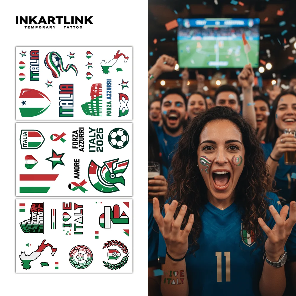 

INKARTLINK 1 набор из 3 шт. временных водонепроницаемых тату-наклеек с флагом Италии, цвет сохраняется 2-5 дней