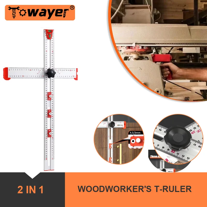 

Woodworker's 2-in-1 Drilling and Positioning Ruler T-shaped Ruler Combination Angle Ruler Cabinet Fixture Drawer Installation