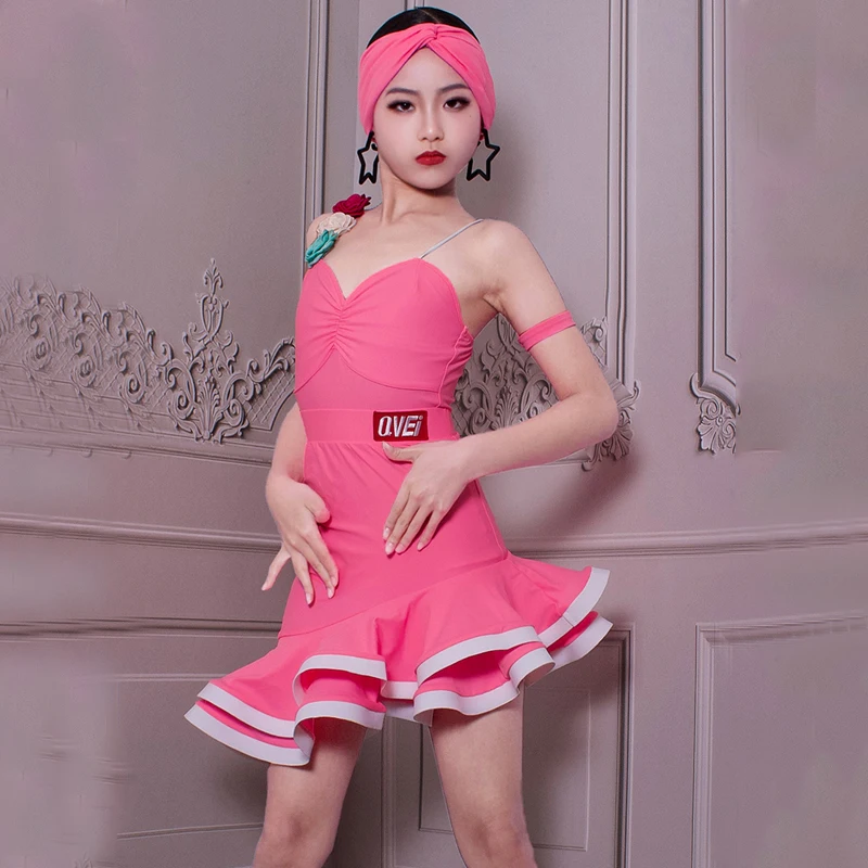 

Kids Latin Dance Competition Dress Girls Pink Latin Performance Dress Samba Tango Chacha Ballroom Dancing Clothes DWY9157