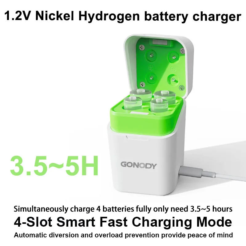 GOODY LCD display intelligent 4-slot 1.2V Nickel Hydro AA rechargeable with intelligent battery charger（green)）