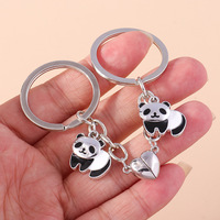New Design Cute Panda Keychain Magnetic Button Key Ring Animal Key Chains for Couple Friend Gifts DIY Handmade Jewelry