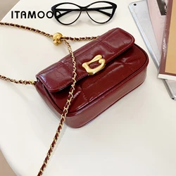 ITAMOOD Luxury Oil Waxed Leather Crossbody Bag Quilted Flap Ladies Shoulder Bag Original Hardware Decoration Small Square Bag