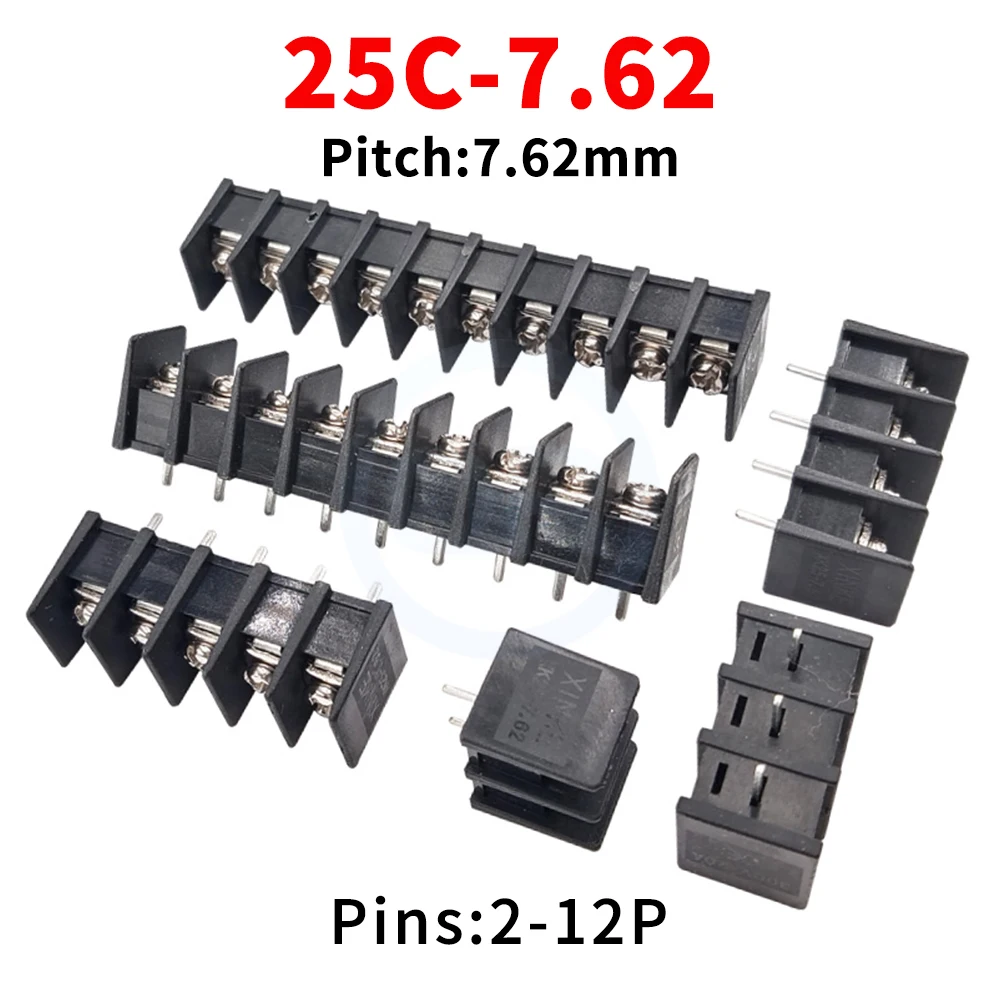 (20 Piece) KF 25C - 7.62mm Grid PCB Terminal Block KF25C 7.62 Terminal Block LED Terminal Black Medium Leg 2~12Pin