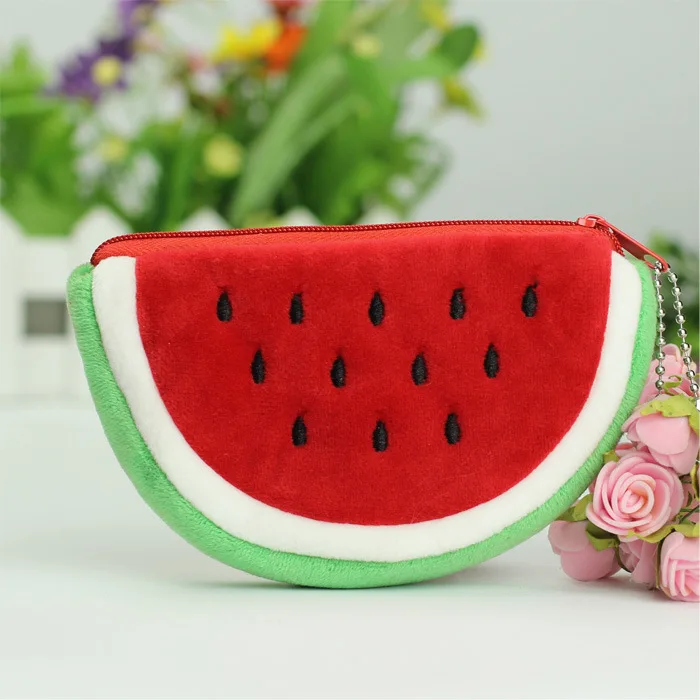 Plush Fruit Watermelon Coin Purse, Bonito Mini Morango Laranja Headphones Bag, Ins Small Fresh Simulation Fruit