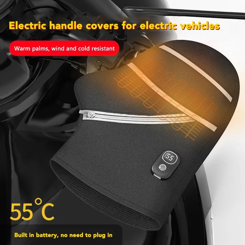

Motorcycle Heating Gloves Electric Bike Handlebar Heated Gloves Built in Battery Instant Heat Anti-Slip Windproof Cold Tolerant