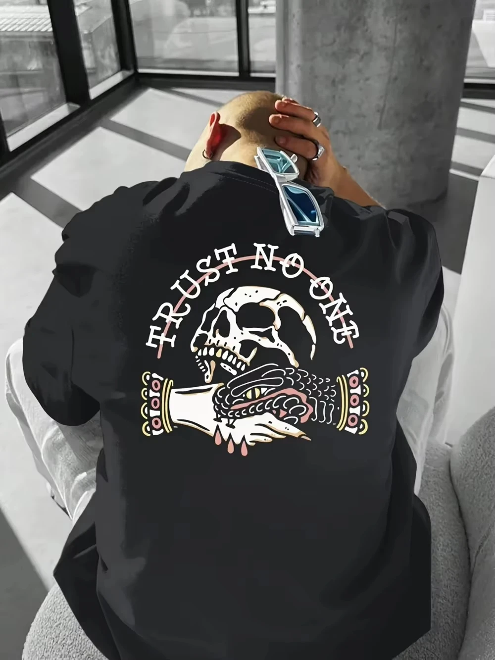 

Hot Selling Men's Large Edition High Quality Fashion Breathable T-shirt Personality Skeleton Print Outdoor High Street Top