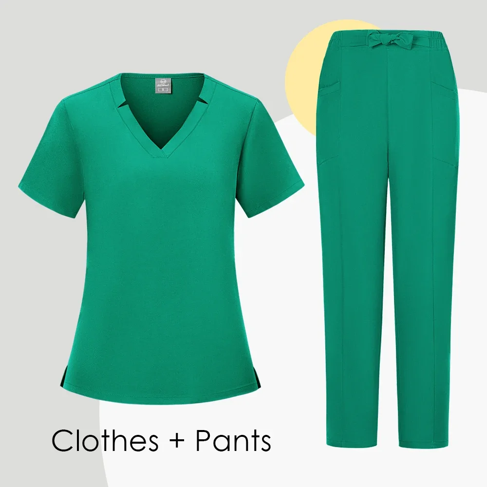 Nouvelle chemise à manches courtes à col en v + pantalons de sport pour hommes et femmes, uniforme de travail pour le personnel médical d'hôpital, médecins dentaires, salon de beauté