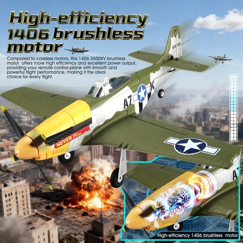 RC Plane 5CH 3D/6G Fixed-wing RC Airplane 2.4GHz P51D Mustang RTF for Adults Beginners Easy to Fly Removable Brushless Fighter