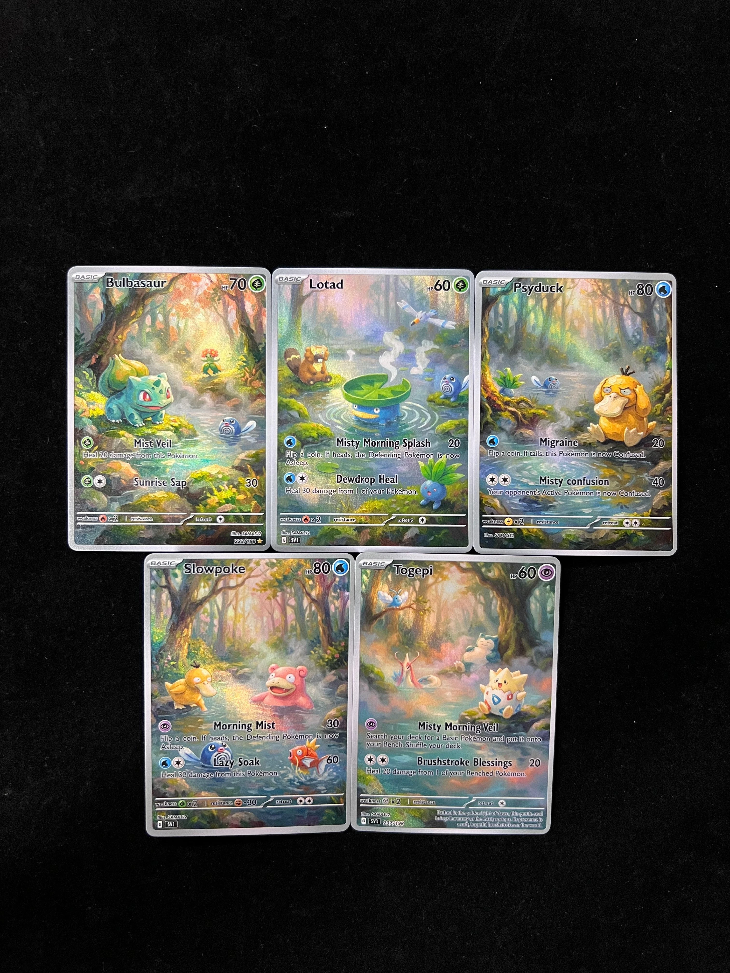 Pocket Monster Carnival Amusement Park 5 Cards Set,Togepi Slowpoke Bulbasaur Lotad Psyduck Full Art Collectible Cards