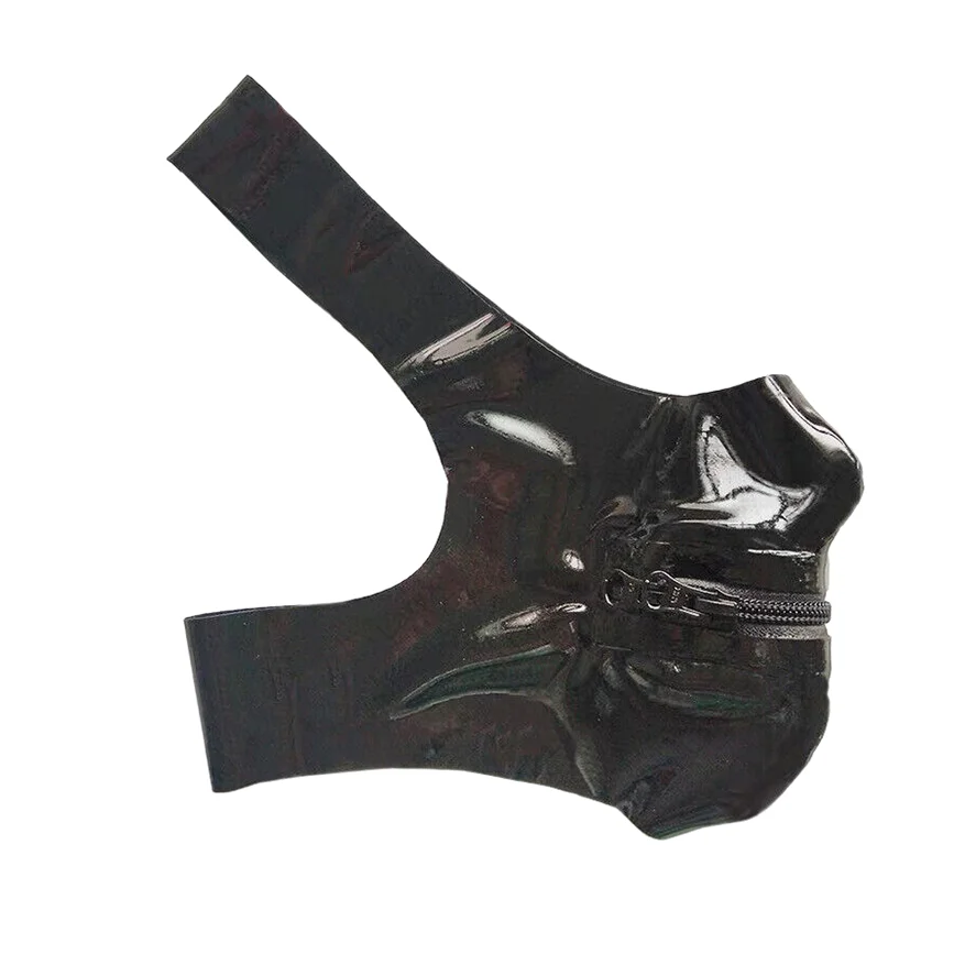 

Black 0.6mm Latex Gummi Women Men Rubber Mask Cover with Mouth Zip Handmade RLM294