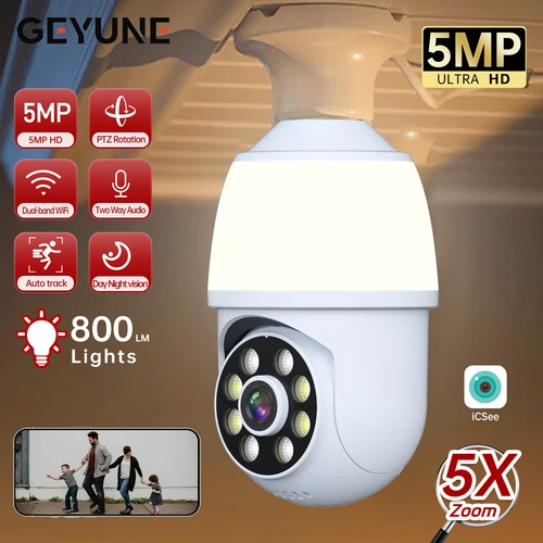 Imagen 1 del producto Cámara de vigilancia Wifi con bombilla E27 de 5MP, con bombilla LED PTZ, Zoom 10X, seguimiento humano Ai, Audio bidireccional, visión nocturna, cámara inalámbrica ICSEE