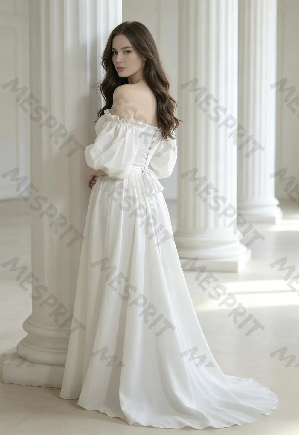 Customized Simple Off The Shoulder A-line Evening Gowns with Bubble Sleeves Back Straps Trailing Design Banquet Party Dresses