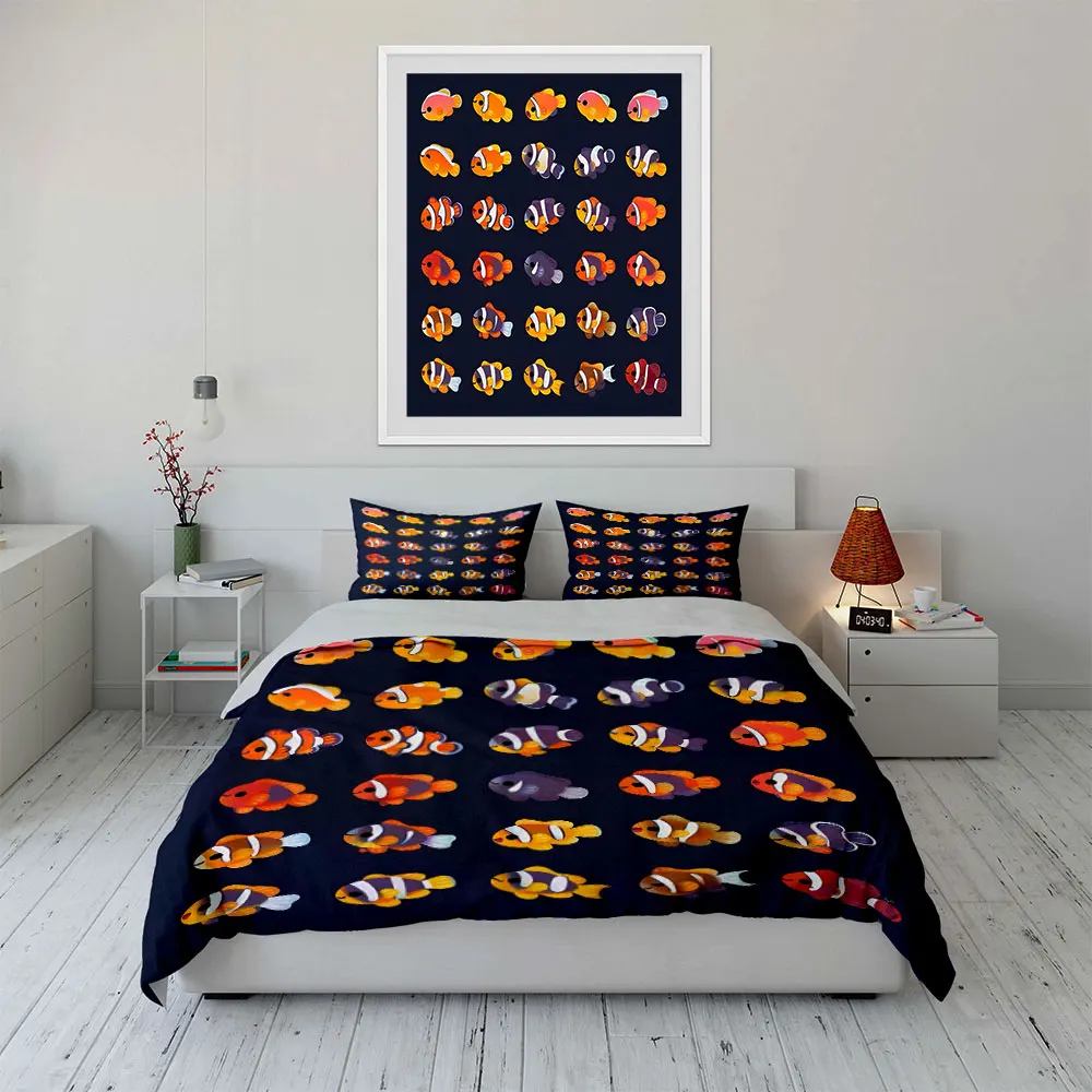 Cartoon colorful clownfish collection Print Soft Comfortable Duvet Cover Bedding Set Included 1*Duvet Cover  2*Pillowcases