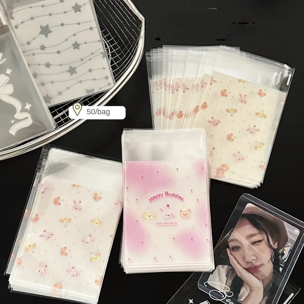 50 قطعة أكياس هدايا حلوى الحيوانات اللطيفة البلاستيكية ذاتية اللصق الكوكيز الخبز التعبئة والتغليف حقيبة شفافة Kpop حافظة للبطاقات حزمة الإمدادات #2