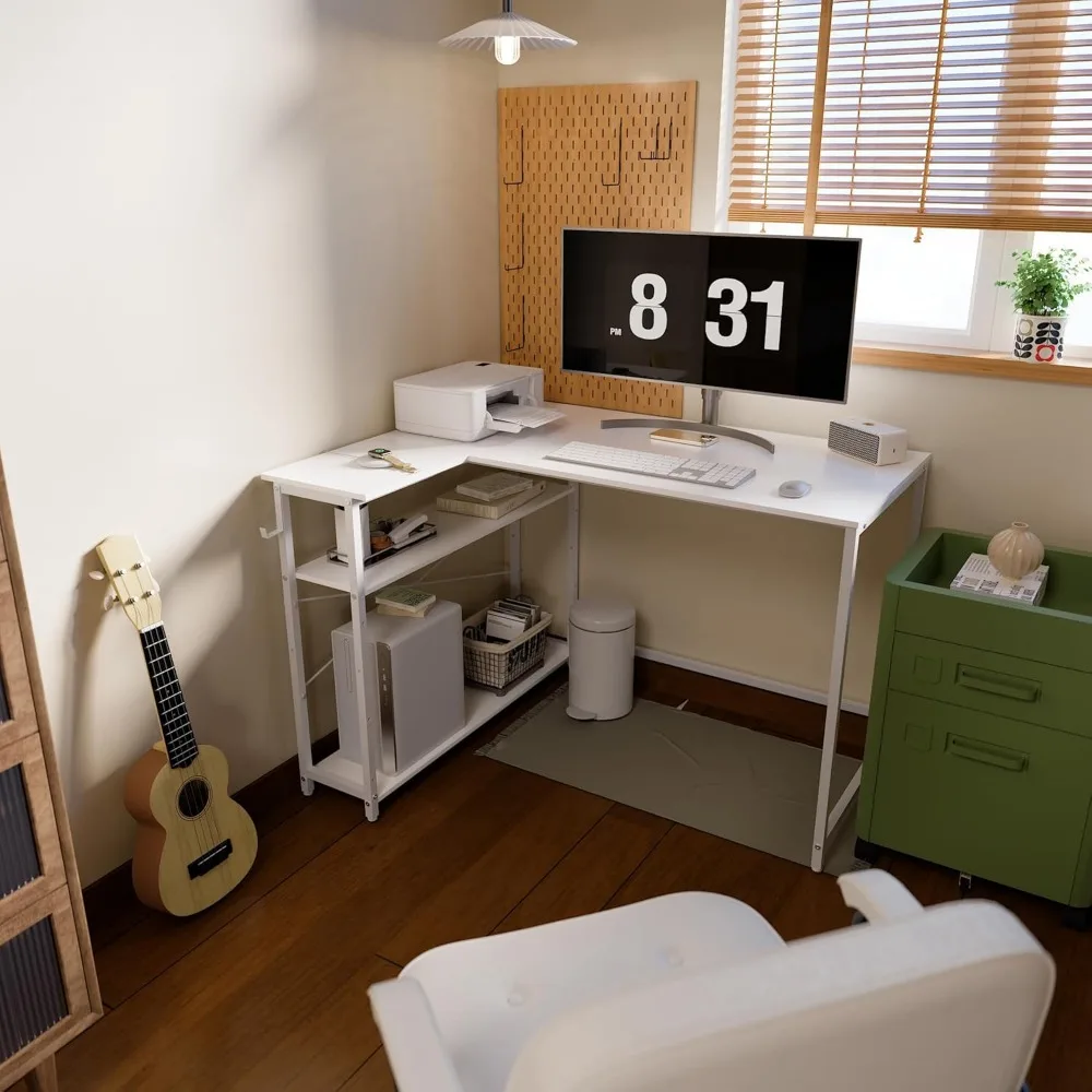 L-Shaped 43 Inch Computer Desk with Reversible Side Storage, Corner Desk for Small Spaces, Home Office Writing Desk