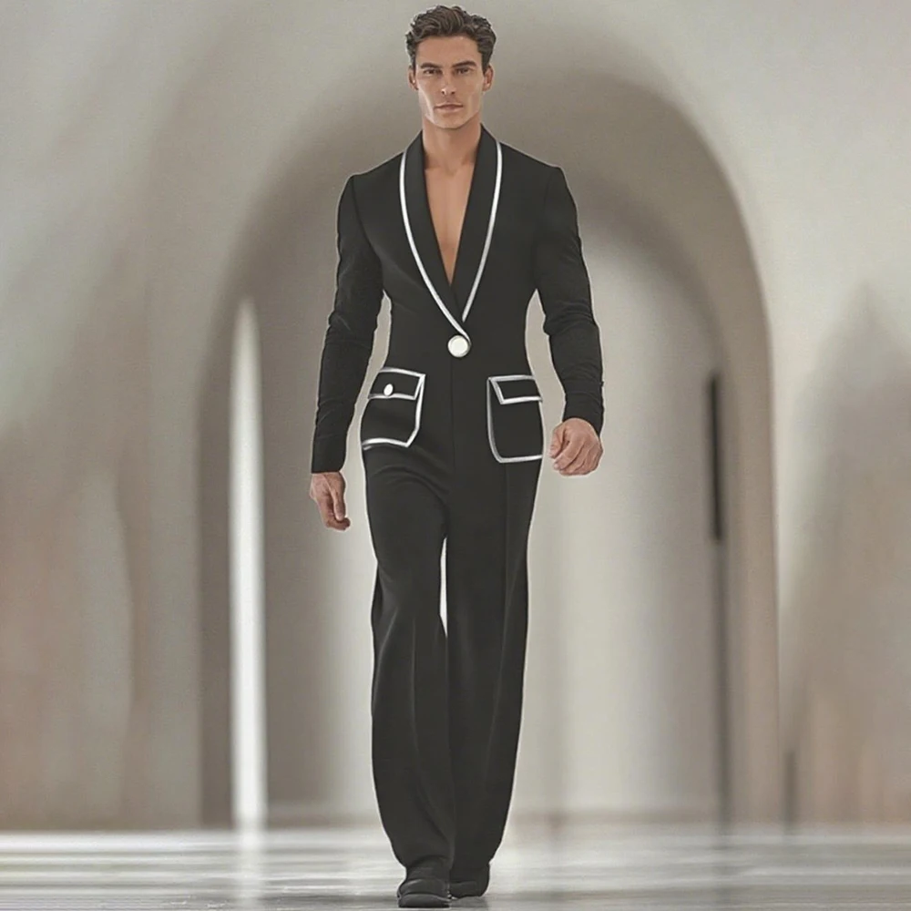 

Slim Fit Men's Suits Luxury One-Button Shawl Lapel Skinny 2 Piece Jacket Pants Casual Male Clothing Costume Homme Outfits