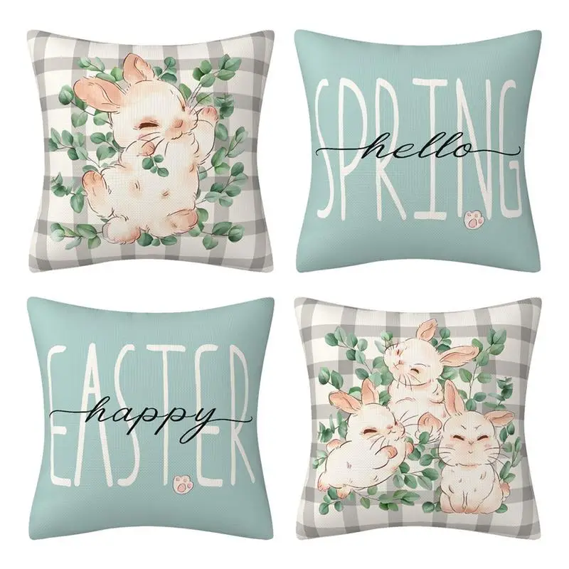 18x18 4-Pack Easter Pillow Covers With Invisible Zipper Cute Rabbit versatile  Designs Pillow Case Cushion Cover For Couch home