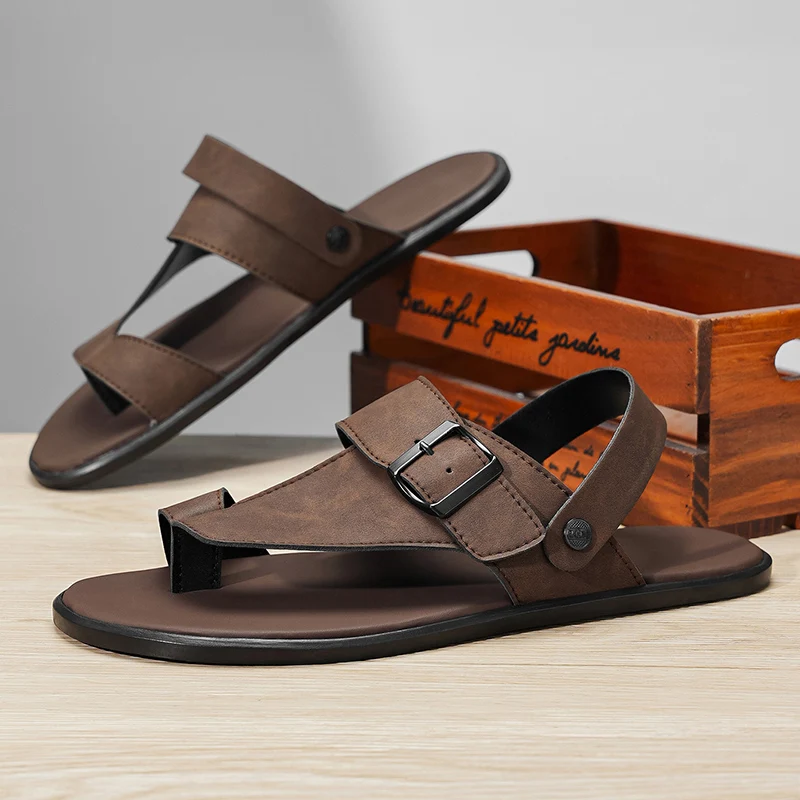 Genuine Leather Sandals Men Fashion Flip-flops Outdoor Comfortable Men Beach Shoes High Quality Soft Sole Men Slippers Plus Size