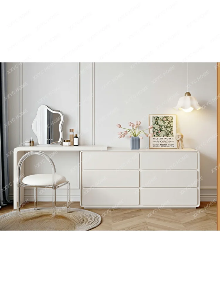 

Nordic Cream Style Dressing Table Small Apartment Modern Simple Stretch Corner Integrated Storage Dresser with Mirror