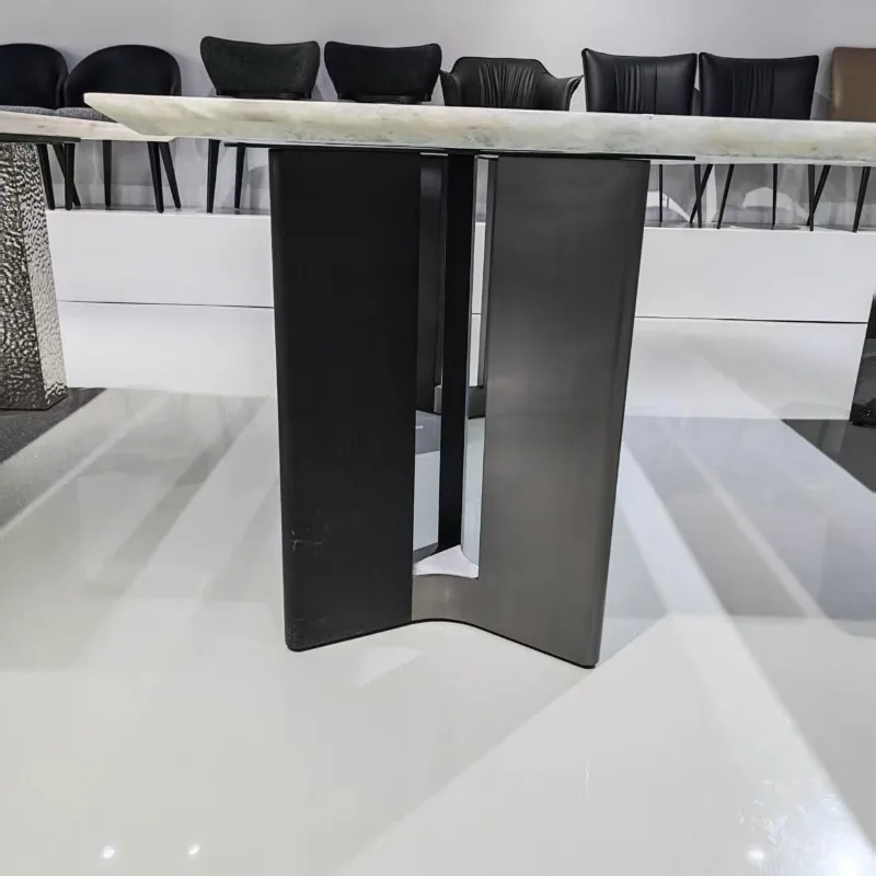 Italian light luxury blue crystal natural luxury stone small apartment rectangular dining table imported natural marble dining t