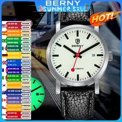 Reloj BERNY de 5ATM para hombre, reloj de lujo automático de cuerda automática, marca superior MIYOTA 8215, reloj de pulsera mecánico luminoso de ferrocarril suizo
