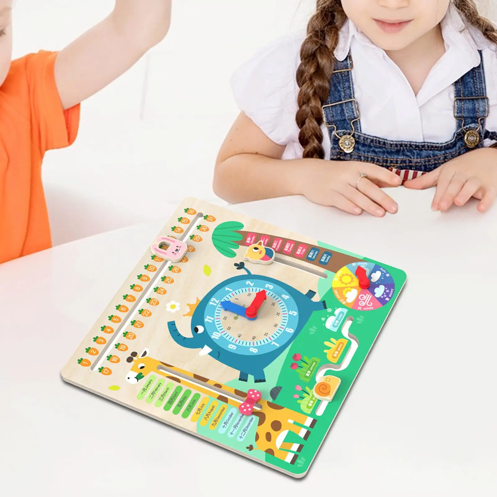 Kids Calendar Teaching Clock Teaching Aid, Funny Puzzle Montessori Calendar Time Learning Toy for Kids, Preschool, Girls