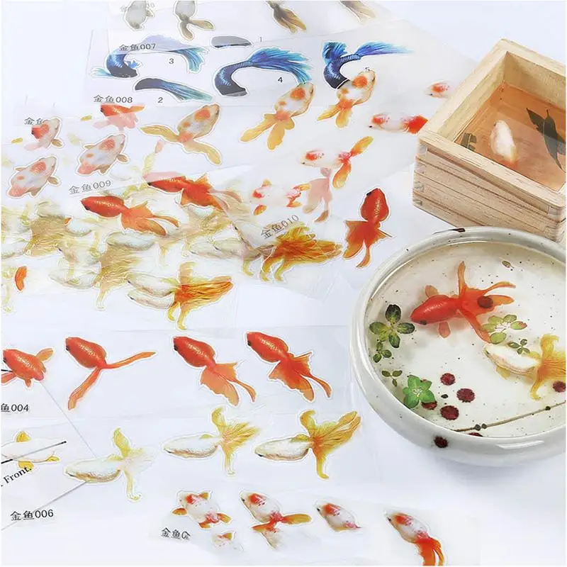 3D Goldfish Stickers Goldfish Resin Stickers Filling Material For Resin Craft Art Pond Clear Film Sticker Self-Adhesive Fish