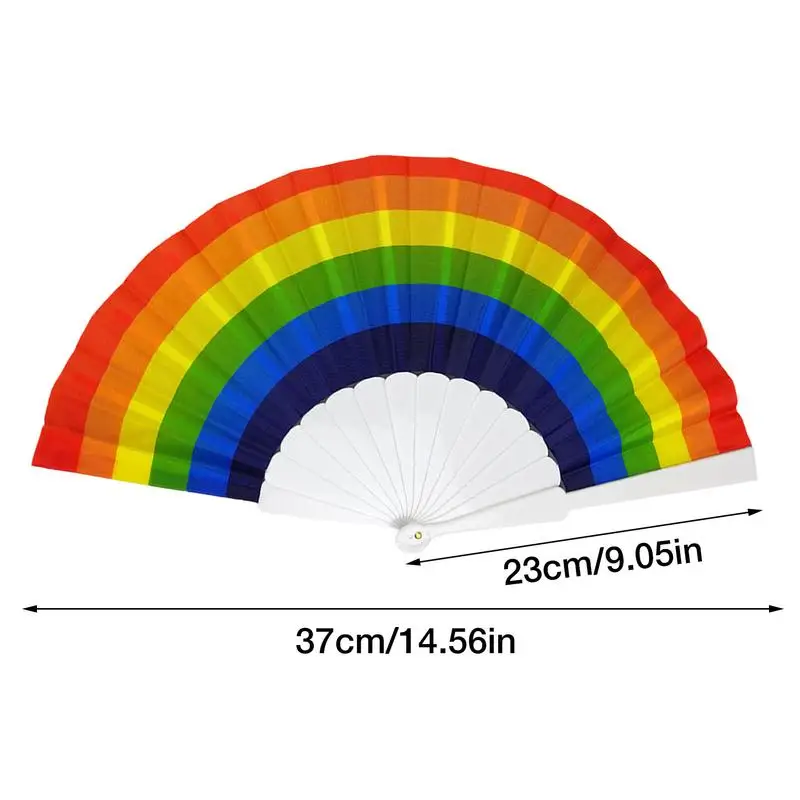 Decorative Fans Oriental Fan Rainbow Hand Held Folding Fan Dance Plastic Ribs For Gay Pride Parties Decoration Fan Art Craft