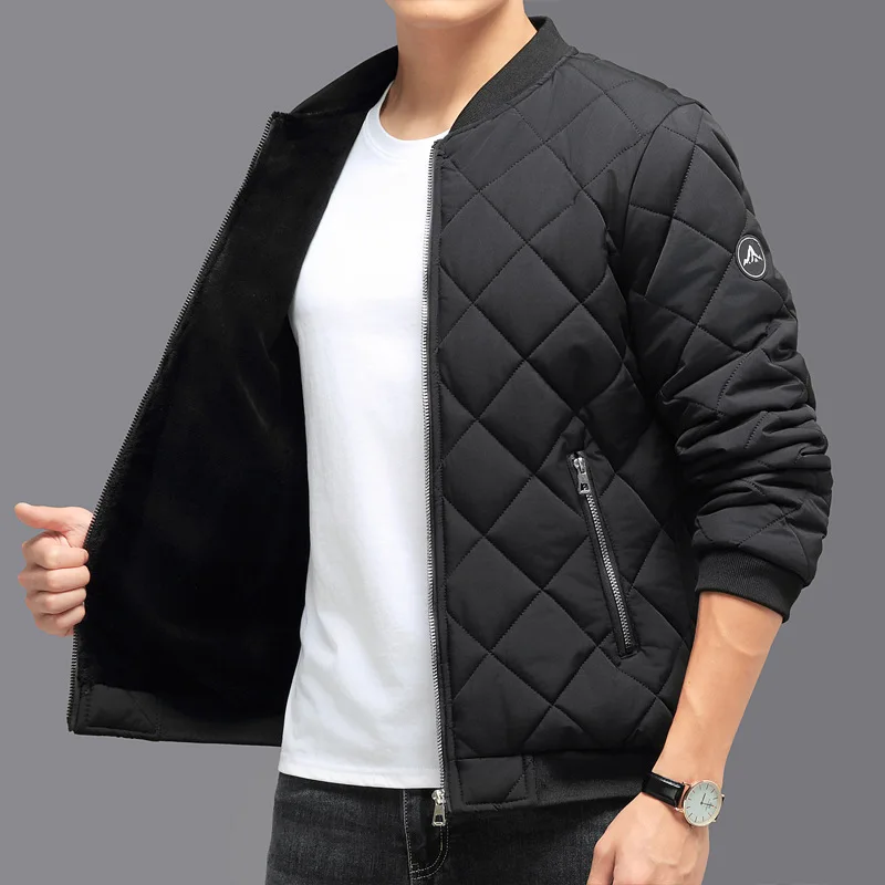 Men's Winter Cotton-Padded Jacket Casual Fleece Warm Baseball Style Plus-Size Top for Autumn And Winter
