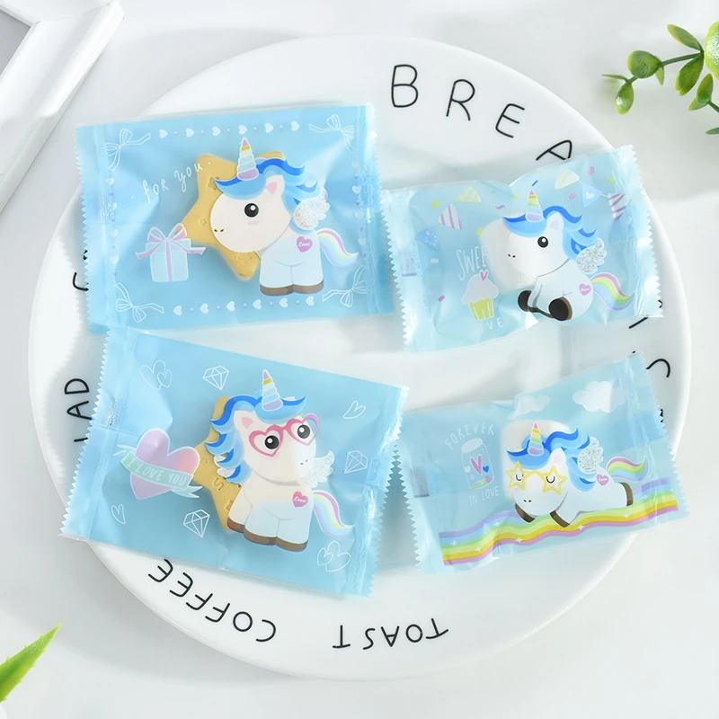 100Pcs Unicorn Biscuits Baking Packaging Bag 2 Sizes Cartoon Candy Cookie Gift Bags Kids Favor Birthday Unicorn Party Decoration