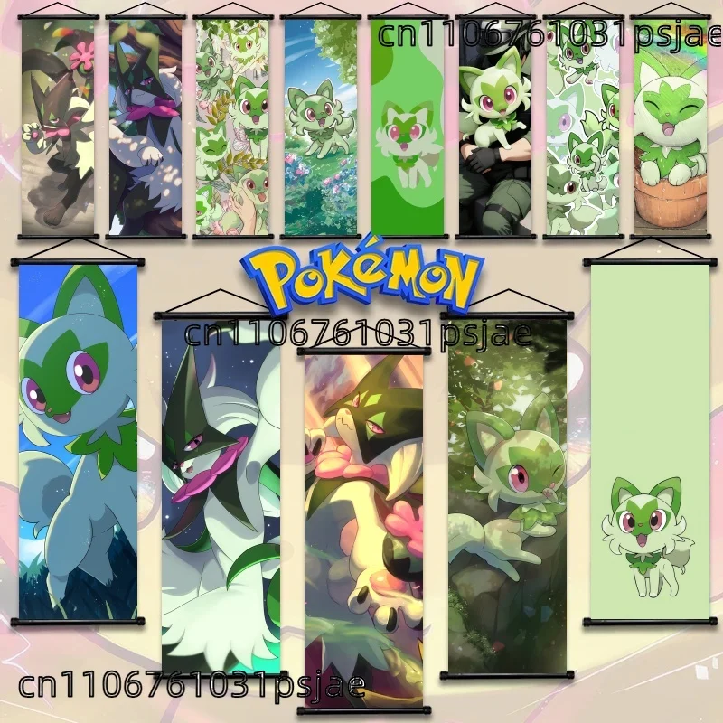 Sprigatito Scroll Art, Well - Crafted, Set in Bloom, for Grass - Type Collectors, Show Grace & Cuteness