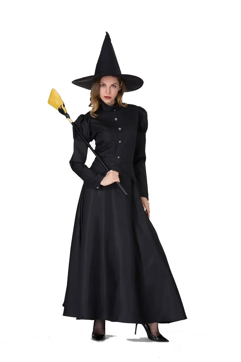 Kobiety Deluxe Wicked Witch Costume 2020, czarna sukienka pełnej długości Halloween, klasyczne kostiumy czarownic Cosplay