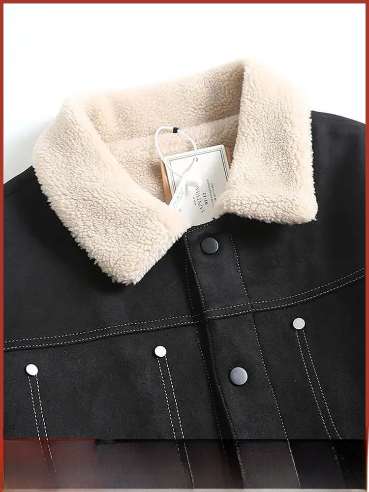 

Мужская рабочая одежда с воротником на подкладке Thiened Fce, куртка из мягкой замши, как ткань, осенне-зимняя верхняя одежда, пальто