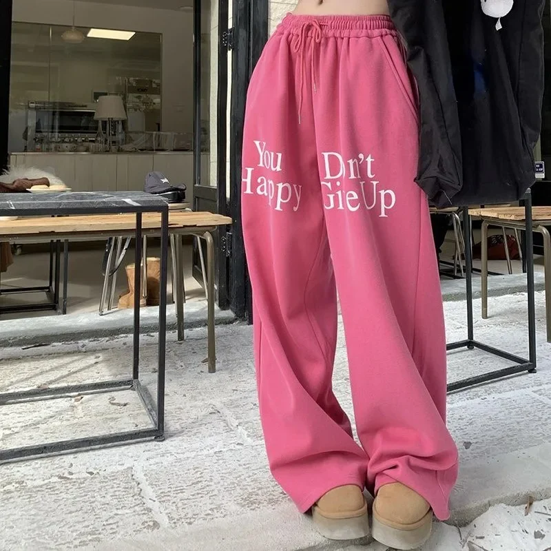 Deeptown-pantalones de chándal Harajuku grises para mujer, ropa de calle Y2k, pantalones casuales Vintage de gran tamaño, pantalones holgados