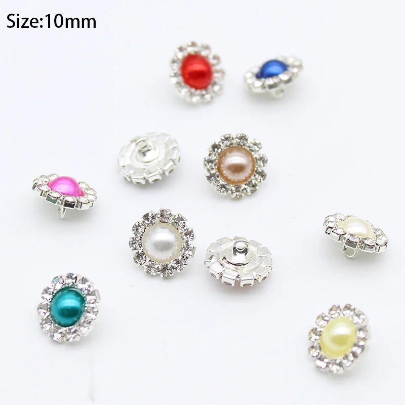 10pcs 10mm Mini Round Pearl Rhinestone Buckles With Feet For Costume Jewelry Hand Decoration