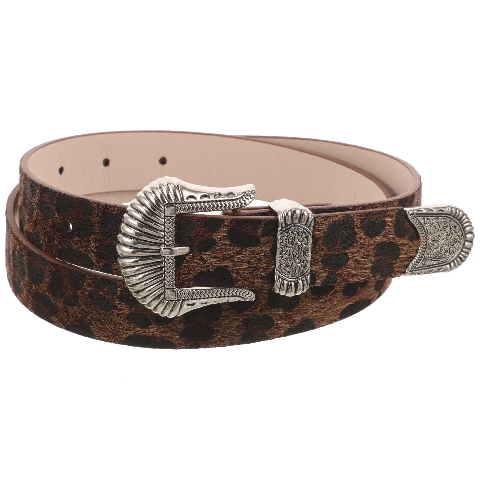 

Vintage Leopard Print Belt For Women Western Style Metal Buckle Waist Belt For Dress Jeans Decorative Fashion Accessory